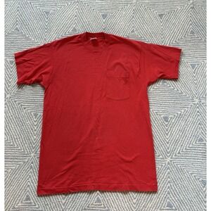 Vintage Fruit of the Loom‎ Single Stitch Pocket T-Shirt - Red - Large